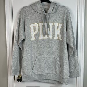 NWT PINK heather grey long sleeved hooded sweatshirt size S/P/CH. Pockets